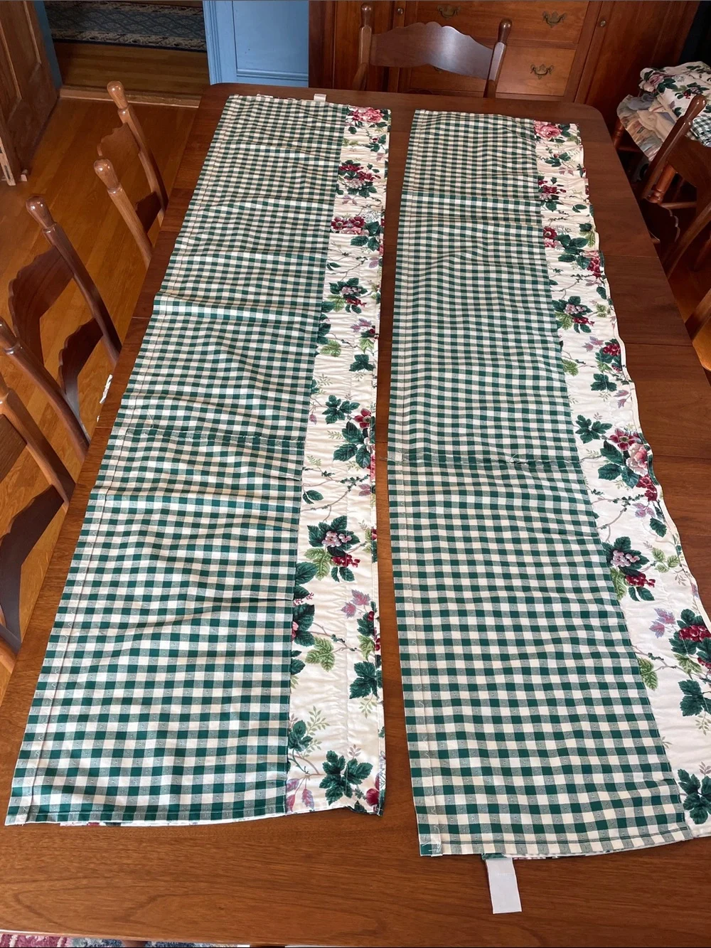 WAVERLY Vintage Pleasant Valley Floral Gingham Curtain Swag Valance Panels